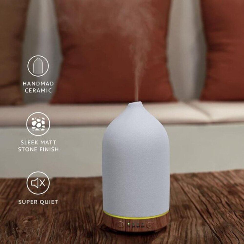 New 200ML Ceramic Essential Oil Diffuser Ultrasonic Aromatherapy Humidifier LED - Picture 4 of 10